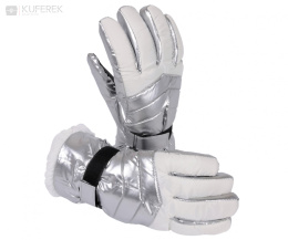 Rękawiczki damskie narciarskie biało-srebrne roz. 20cm