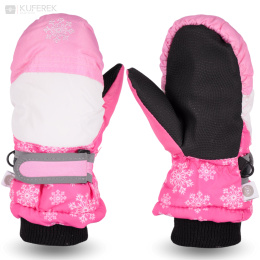Rękawiczki zimowe dla dzieci, różowo białe z jednym palcem dla dziewczynk i12 cm