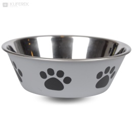 Miska dla psa metalowa pojedyncza miska do picia i jedzenia szara w łapki